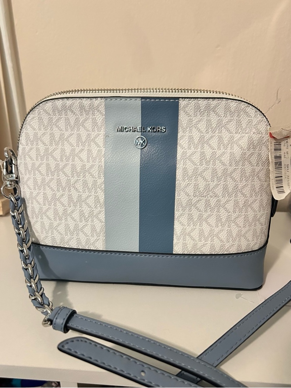 Michael Kors Blue Stripe Signature Crossbody Bag